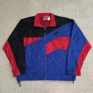 Nike Windbreaker Jacket 90s Red Blue Men Sz M Colorblock Full Zip Lightweight